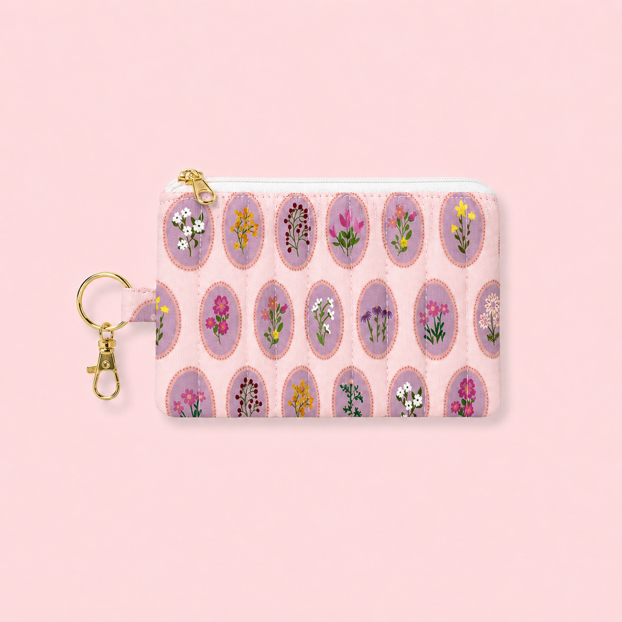 Quilted Card and Coin Pouch with Key Ring