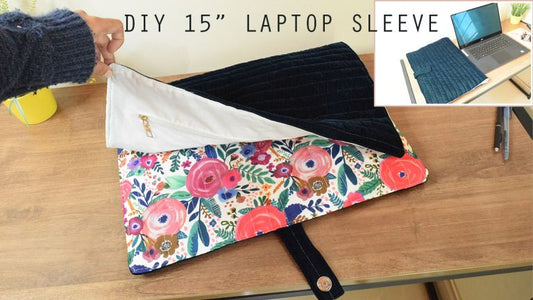 DIY 15 ” Quilted Laptop Sleeve with a Zipper Pocket and Snap Button