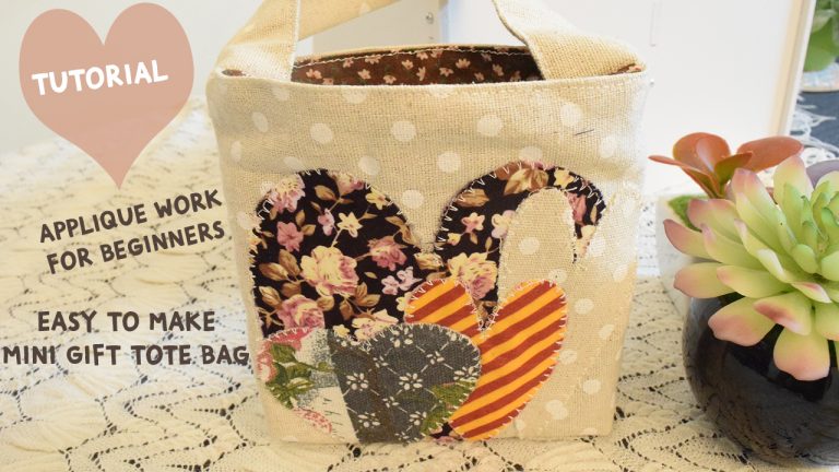 Learn How To Make Mini Fabric Tote Bag with Applique work at front. Fabric Applique for Beginners