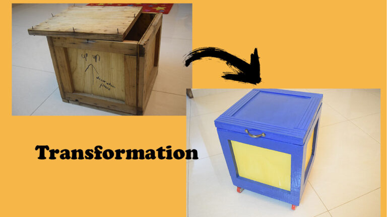 Transformation of an old wooden box to a storage box