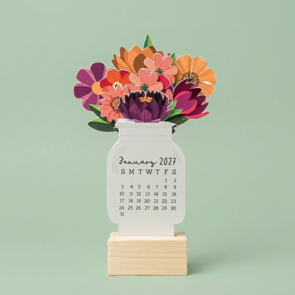 Desk Calendar 2027 - Dark Floral Bouquet