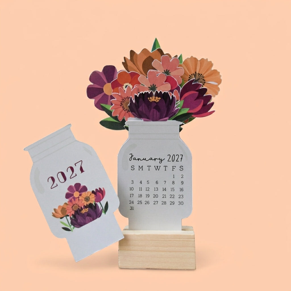 Desk Calendar 2027 - Dark Floral Bouquet
