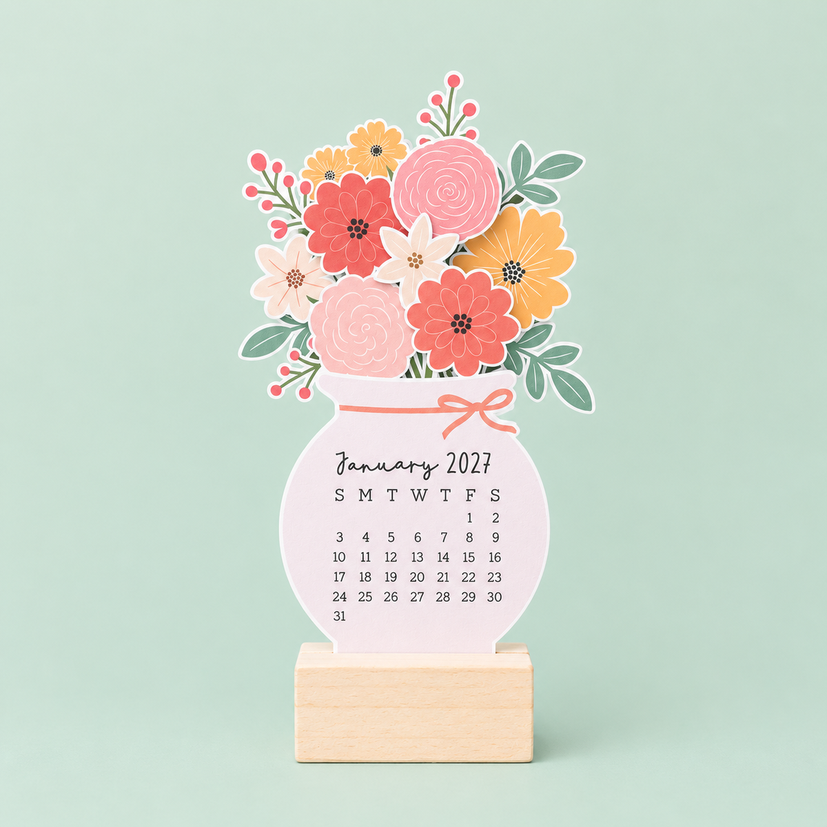 Desk Calendar 2027 - Light Floral Bouquet