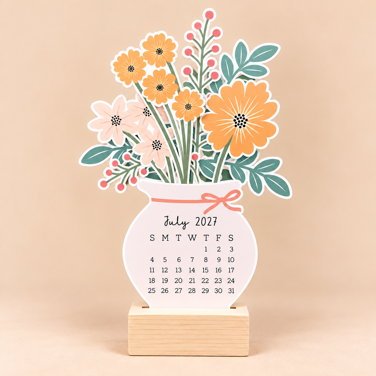 Desk Calendar 2027 - Light Floral Bouquet