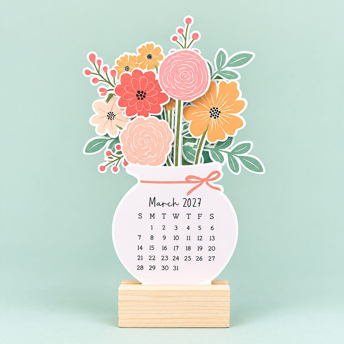 Desk Calendar 2027 - Light Floral Bouquet