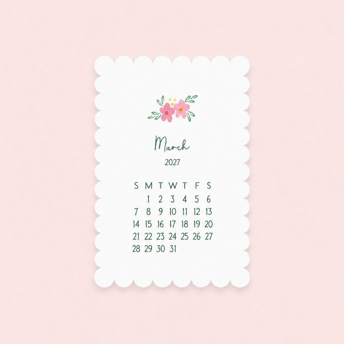 Mini Pocket Calendar Cards 2027