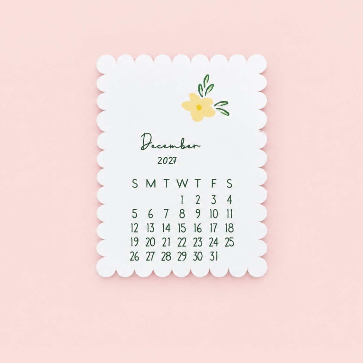 Mini Pocket Calendar Cards 2027
