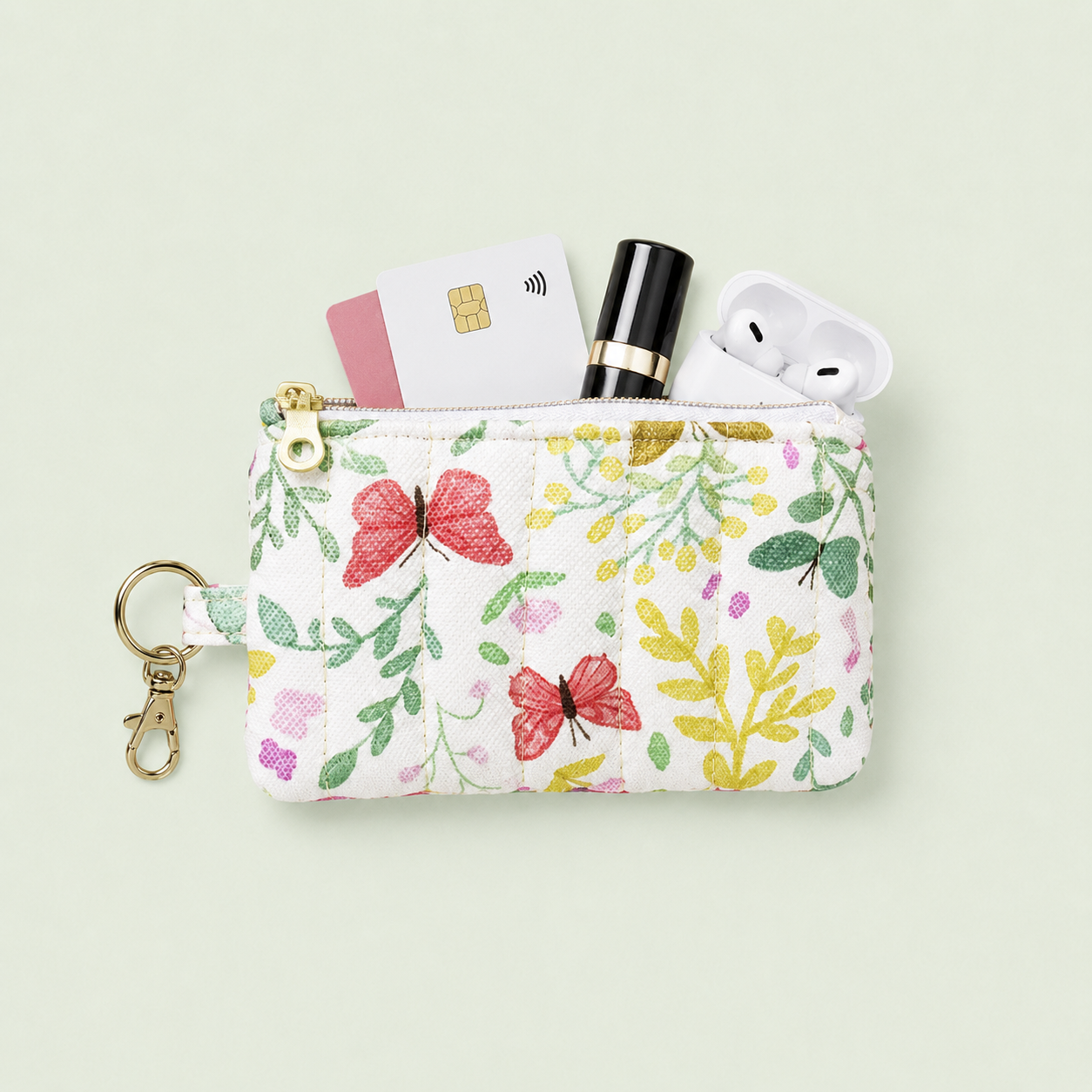 Quilted Card and Coin Pouch with Key Ring