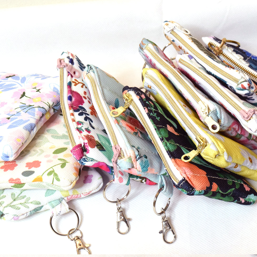 Quilted Card and Coin Pouch with Key Ring