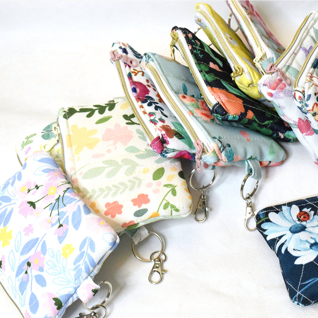 Quilted Card and Coin Pouch with Key Ring