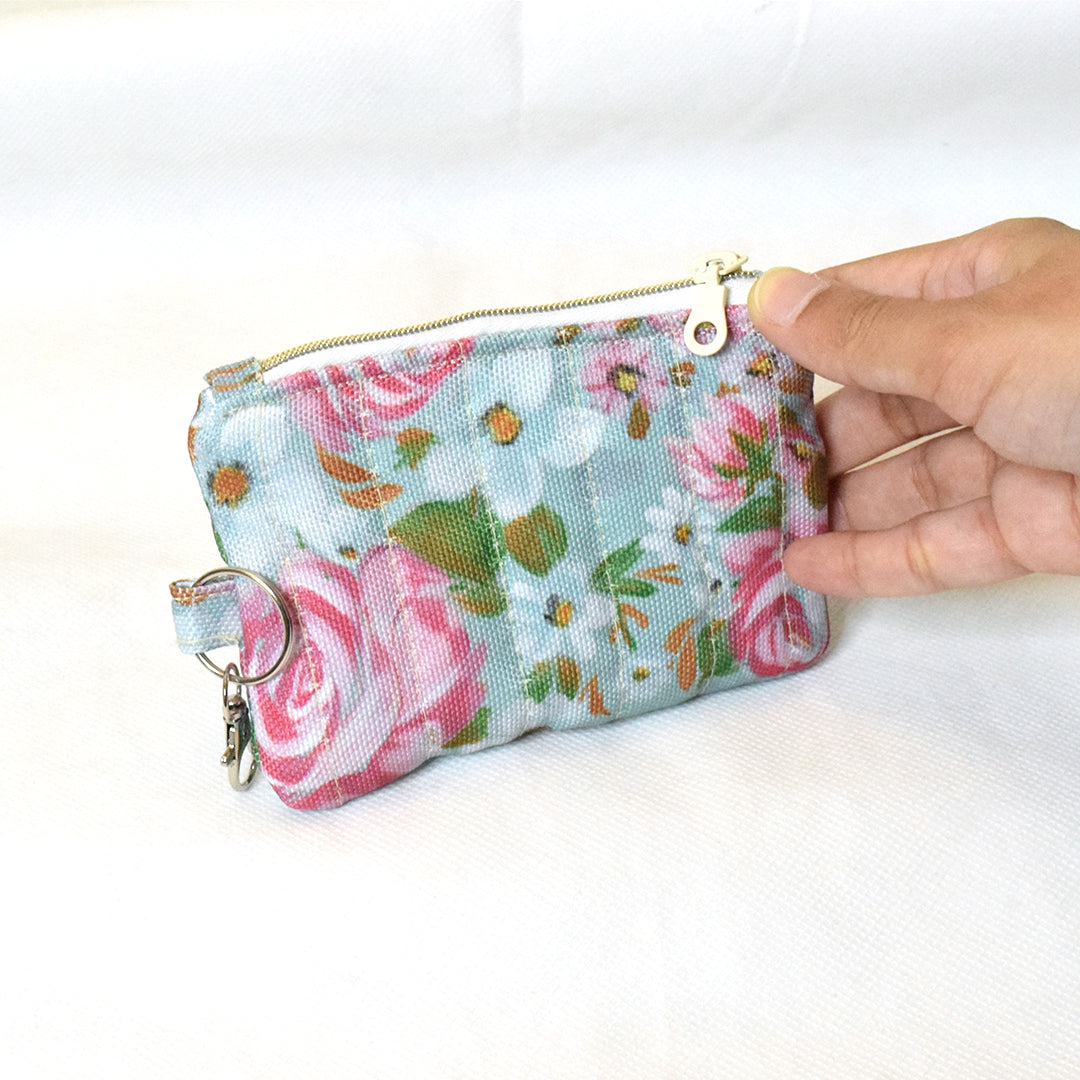 Quilted Card and Coin Pouch with Key Ring