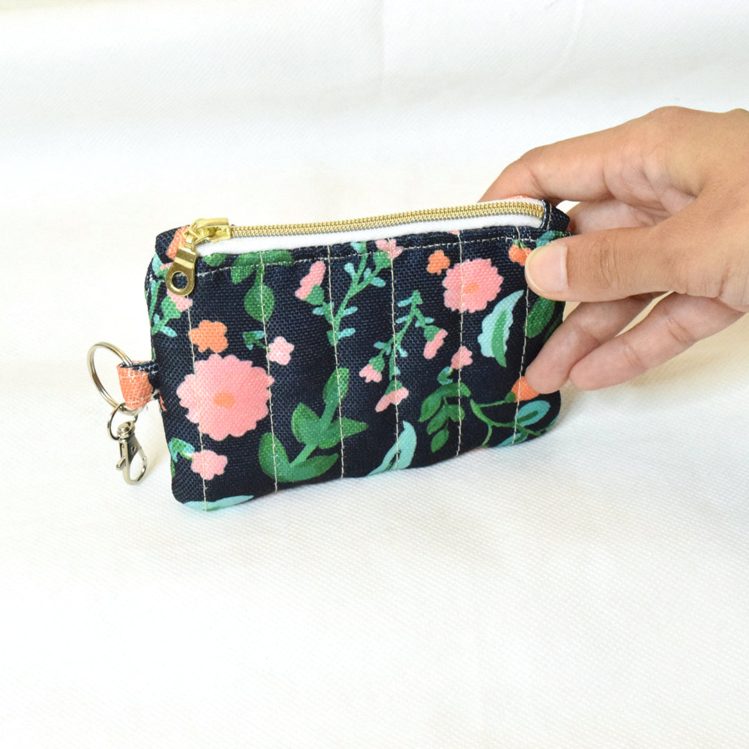 Quilted Card and Coin Pouch with Key Ring