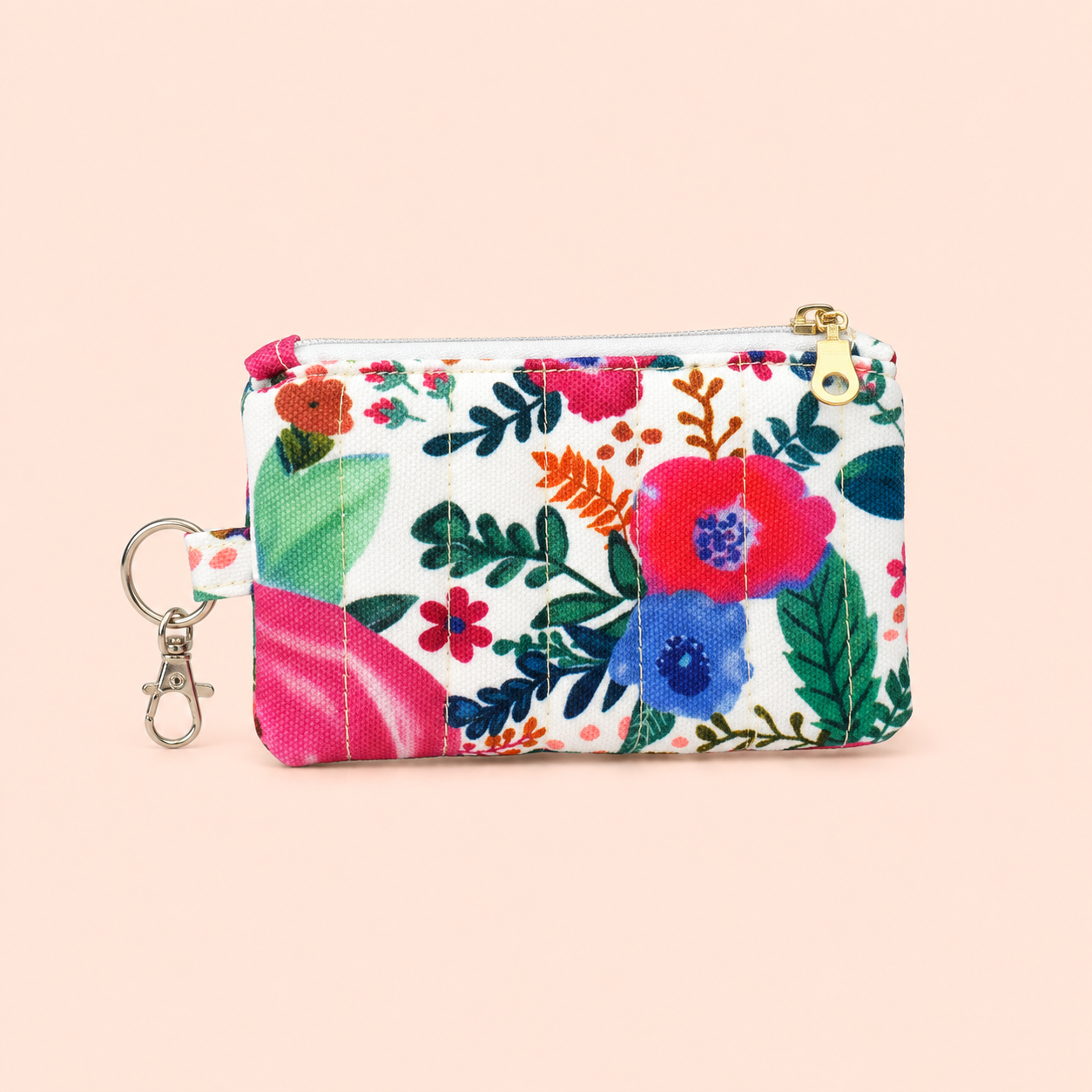Quilted Card and Coin Pouch with Key Ring
