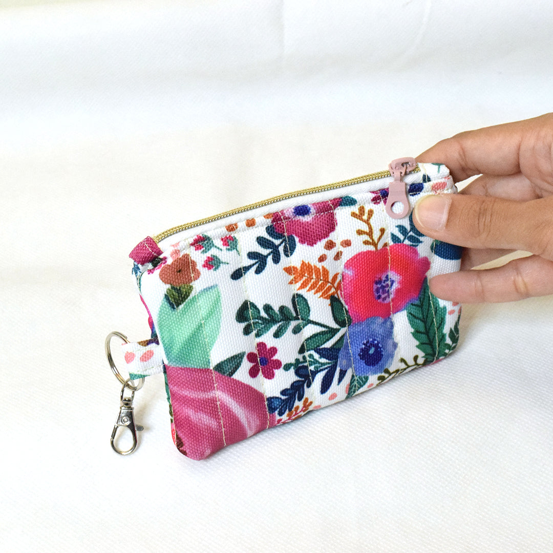 Quilted Card and Coin Pouch with Key Ring